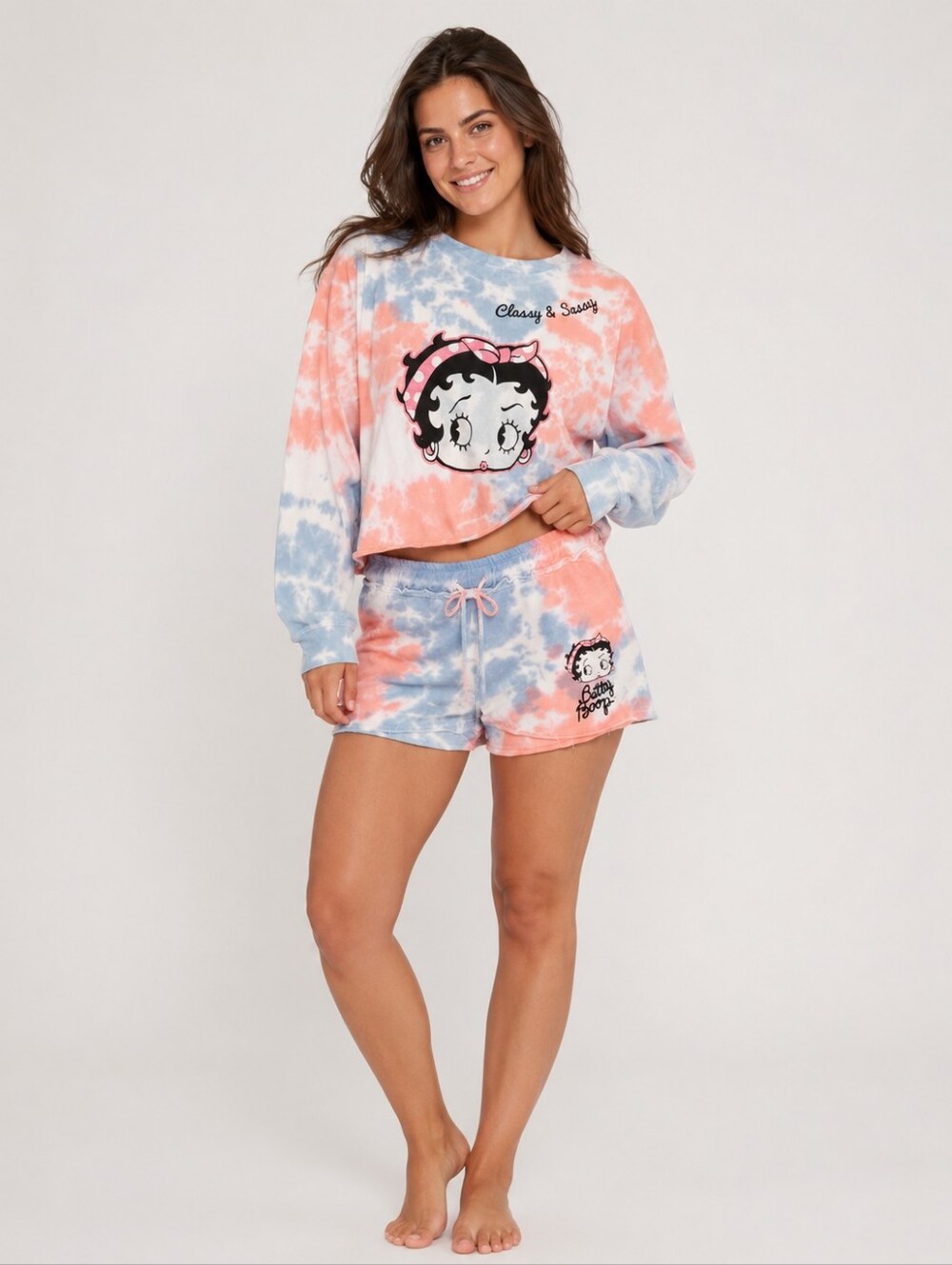 Betty Boop tie-dye lounge set NWT oversized cropped top + shorts Y2K